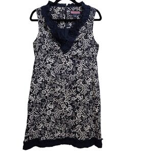 Vineyard Vines Navy Blue Coral Reef Print Ruffle Neck Sleeveless Dress sz 10